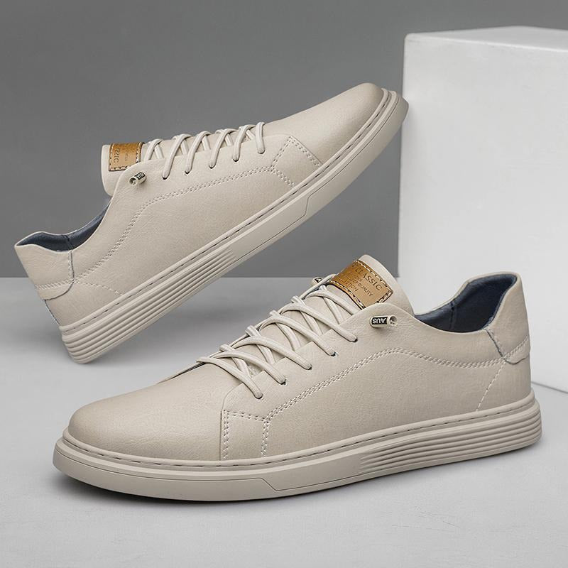 Men's Leather Sneakers with Cushioned Insoles and Lightweight Sole