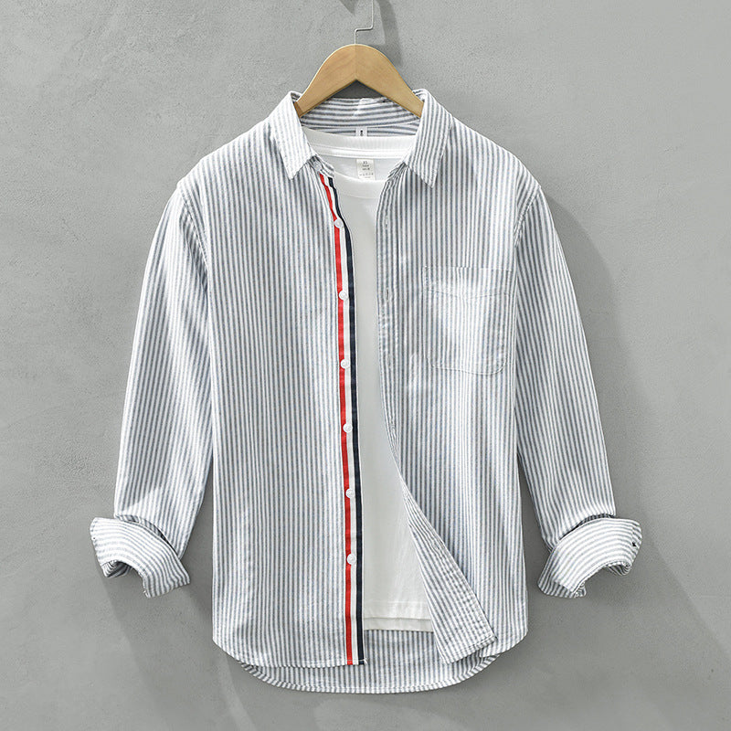 Men's Long Sleeve Shirt with Contrast Stripe Trim and Tailored Fit