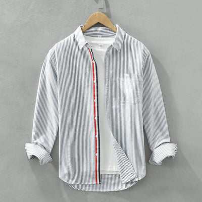 Men's Long Sleeve Shirt with Contrast Stripe Trim and Tailored Fit