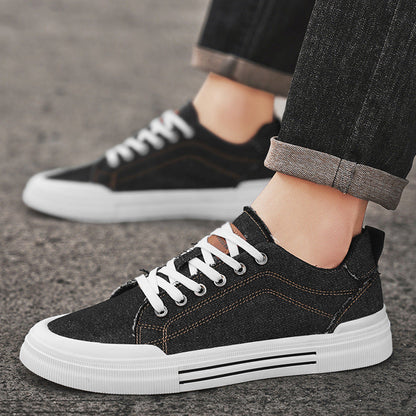 Men Denim Sneakers with Cushioned Insoles and Contrast Stitching