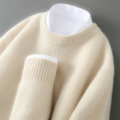 Men Cashmere Sweater with Tapered Cuffs and Relaxed Fit