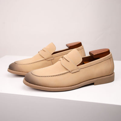 Men Suede Loafers with Burnished Toe and Slip-On Design