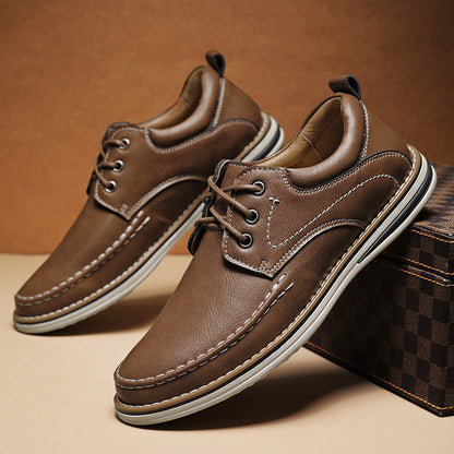 Men Leather Shoes with Cushioned Insoles and Contrast Stitching