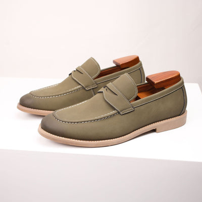 Men Suede Loafers with Burnished Toe and Slip-On Design