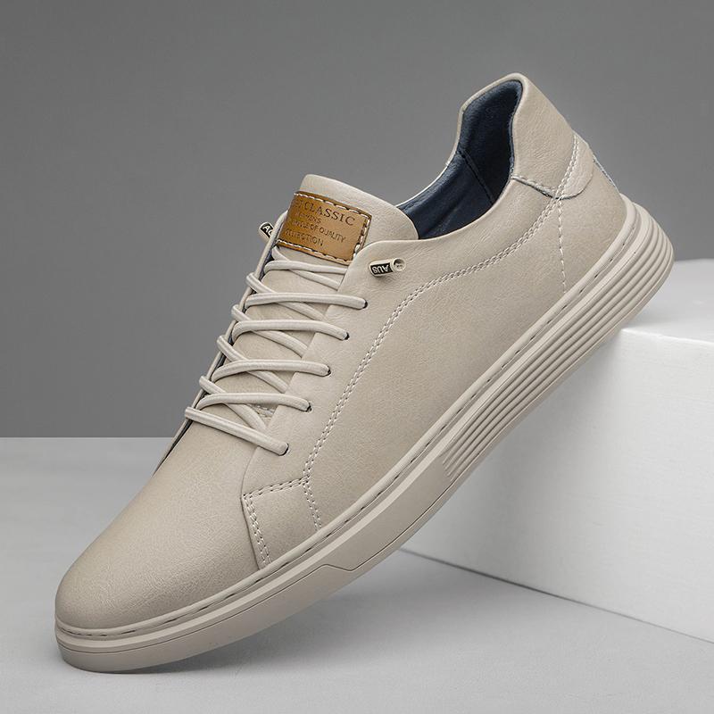 Men's Leather Sneakers with Cushioned Insoles and Lightweight Sole
