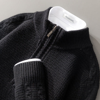 Men's Zip-Front Cashmere Blend Sweater with Stippled Knit Pattern