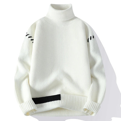 Men's Ribbed-Knit Turtleneck Sweater with Accent Stitching