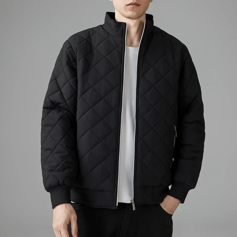 Men Winter Quilted Bomber Jacket with Full-Zip Closure and Lightweight Insulation