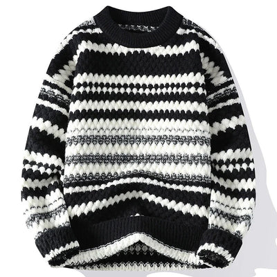 Men's Knitted Sweater with Italian Textured Pattern and Double-Stitch Detail