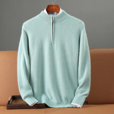 Men's Quarter-Zip Cashmere Sweater Italian Ribbed Collar