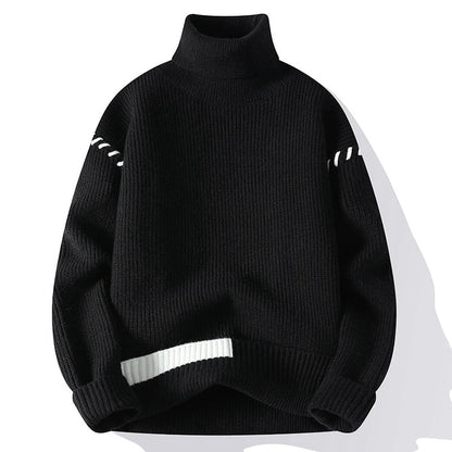 Men's Ribbed-Knit Turtleneck Sweater with Accent Stitching