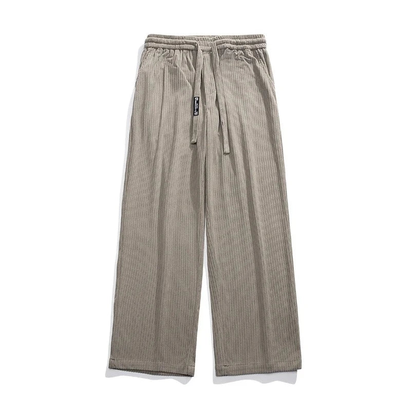 Men Corduroy Pants with Drawstring Waistband and Straight Leg Fit
