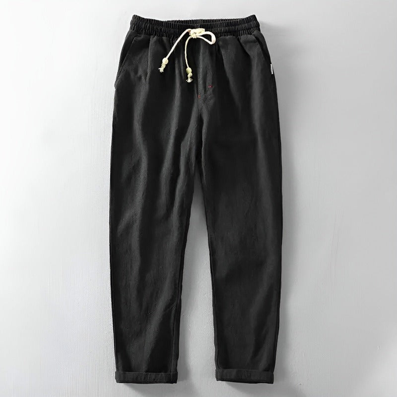 Men Linen-Cotton Drawstring Waist Pants