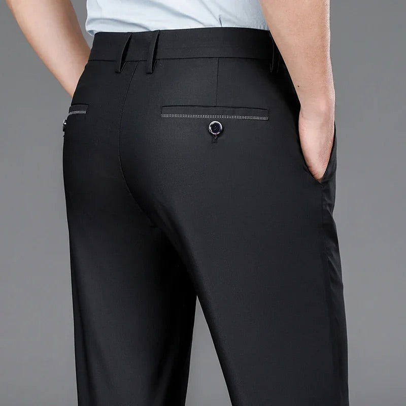 Men Straight Leg Stretch Dress Pants with Italian Detailing