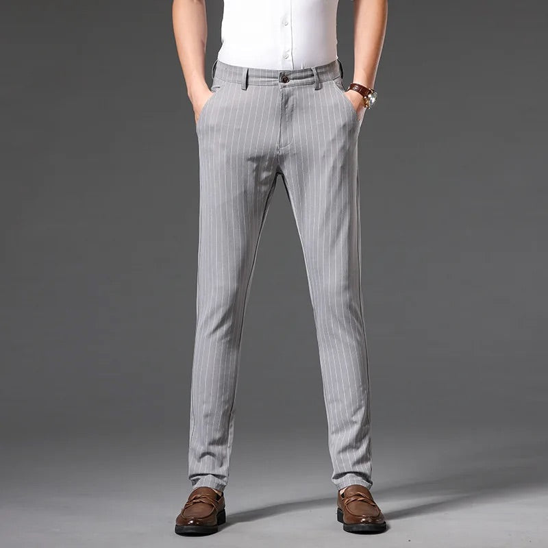 Men Slim-Fit Striped Dress Pants with 4-Way Stretch