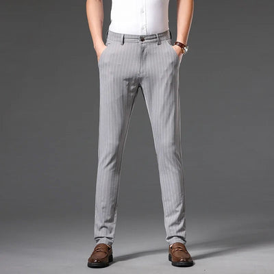 Men Slim-Fit Striped Dress Pants with 4-Way Stretch