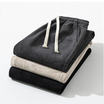 Men Corduroy Pants with Drawstring Waist and Straight Leg