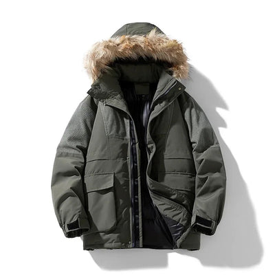 Men's Winter Jacket with Windproof Fabric, Italian Fur Hood and Anti-Lock Zipper