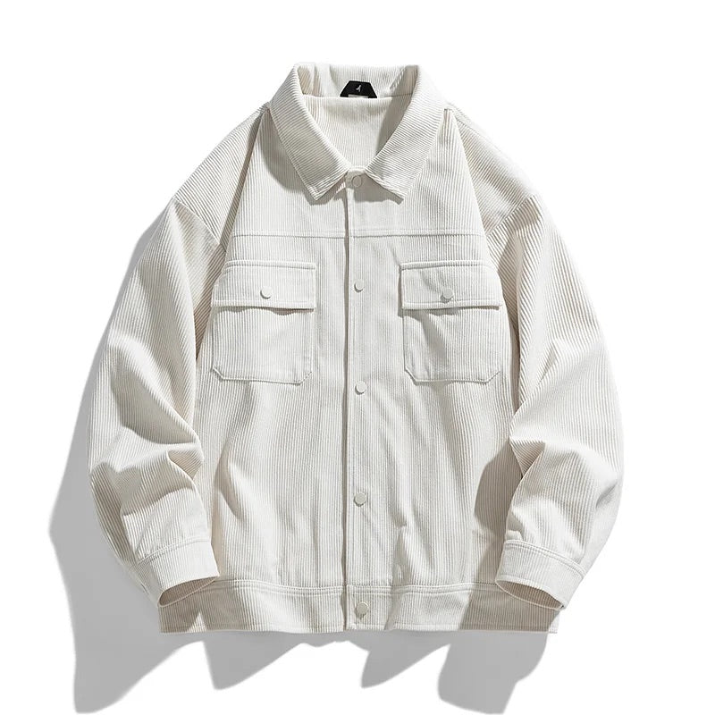 Men's Corduroy Jacket with Ribbed Texture and Button Front