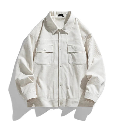 Men's Corduroy Jacket with Ribbed Texture and Button Front
