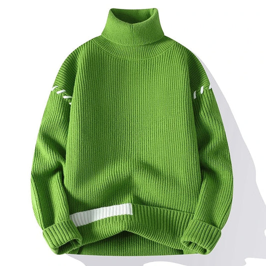 Men's Ribbed-Knit Turtleneck Sweater with Accent Stitching