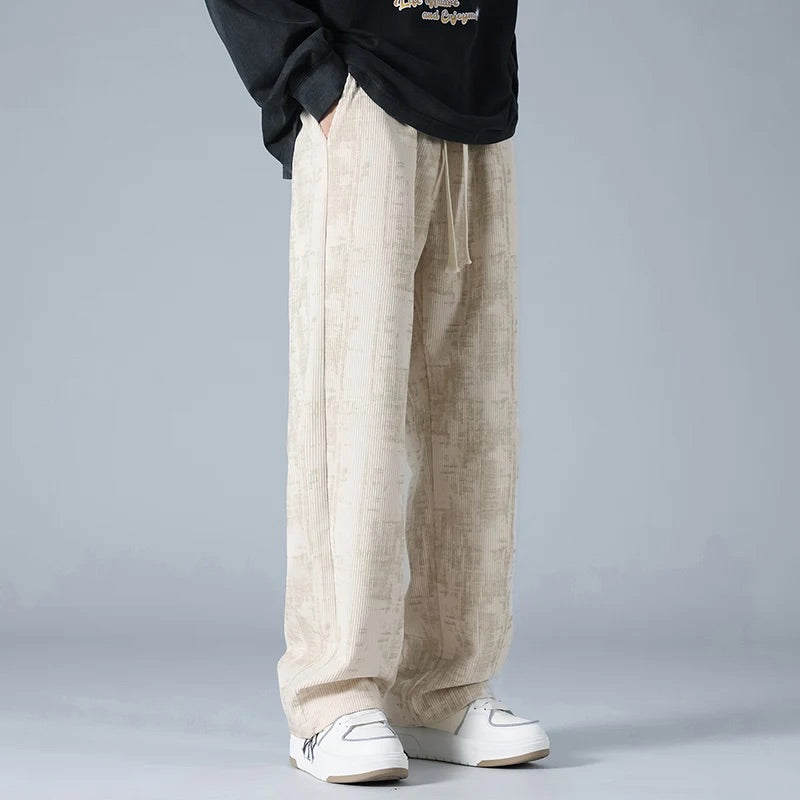 Men Corduroy Pants with Drawstring Waist and Straight Leg