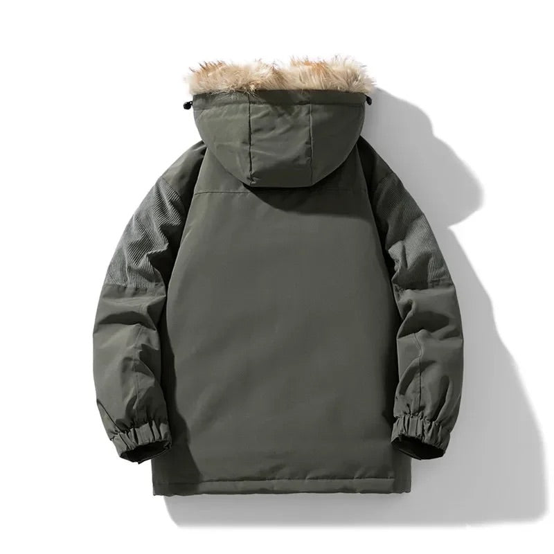Men's Winter Jacket with Windproof Fabric, Italian Fur Hood and Anti-Lock Zipper