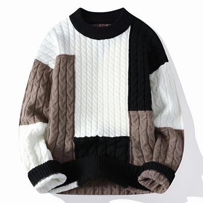 Men Knitted Sweater with Italian Patchwork Design