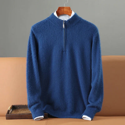 Men's Quarter-Zip Cashmere Sweater Italian Ribbed Collar