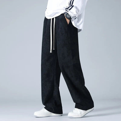 Men Corduroy Pants with Drawstring Waist and Straight Leg