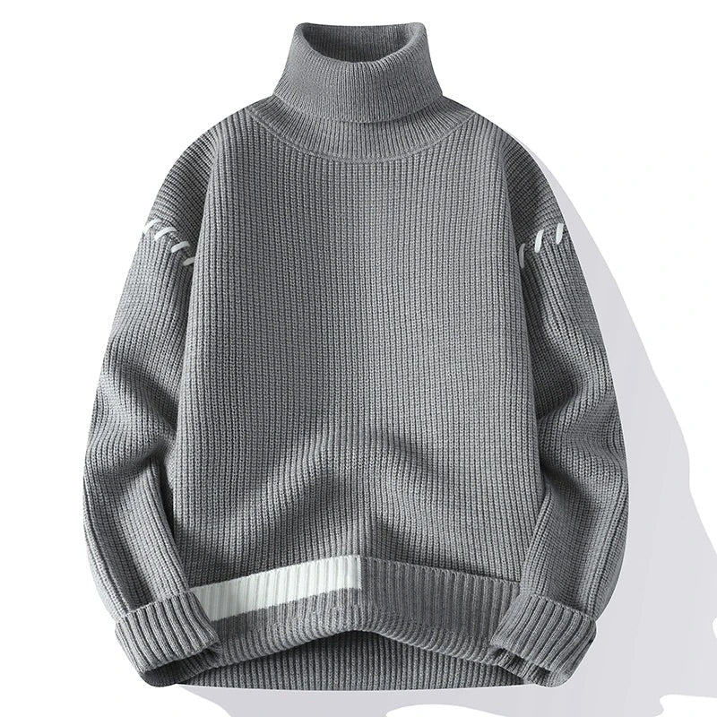 Men's Ribbed-Knit Turtleneck Sweater with Accent Stitching