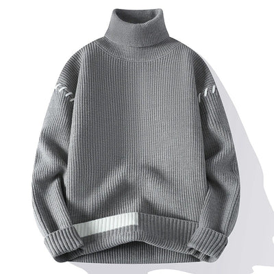 Men's Ribbed-Knit Turtleneck Sweater with Accent Stitching