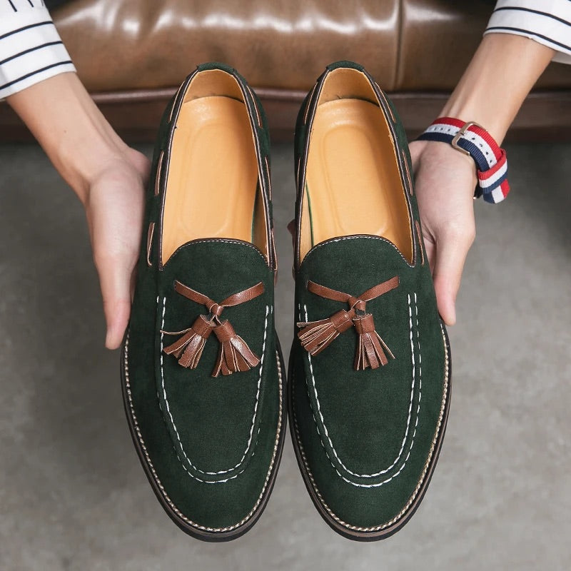 Men Suede Loafers with Tassel and Cushioned Sole