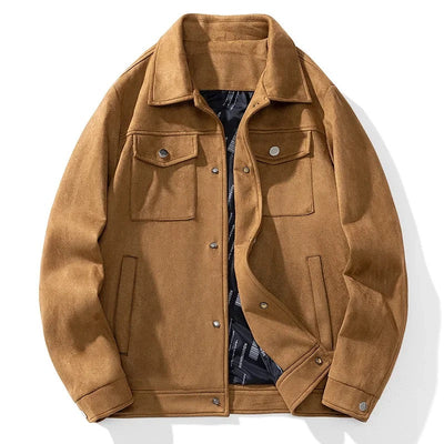 Men's Suede Jacket with Plush Lining and Side Pockets