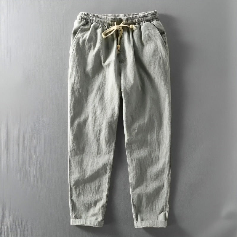 Men Linen-Cotton Drawstring Waist Pants