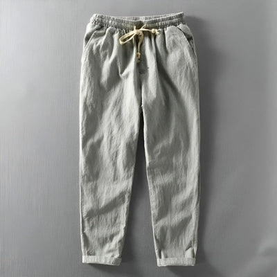 Men Linen-Cotton Drawstring Waist Pants