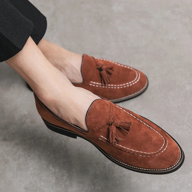 Men Suede Loafers with Tassel and Cushioned Sole
