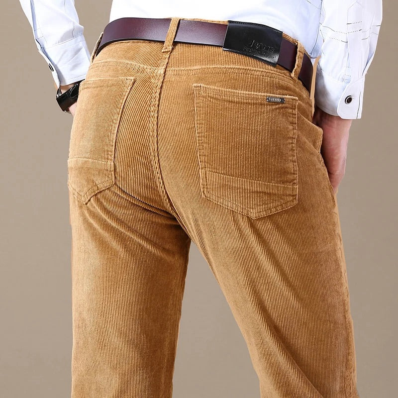 Men Corduroy Trousers with 4-Way Stretch and Wide-Wale Texture