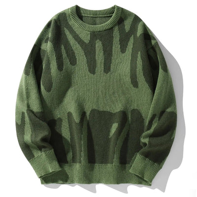Men's Knitted Sweater with Abstract Pattern and Ribbed Trim