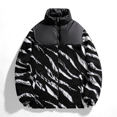Men's Winter Sherpa Lined Zip Jacket with Animal Print and High Neck Collar