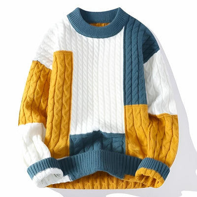 Men Knitted Sweater with Italian Patchwork Design