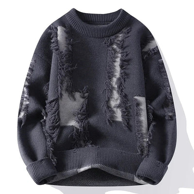 Men's Distressed Knit Sweater with Italian Accents