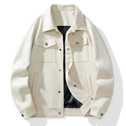 Men's Suede Jacket with Plush Lining and Side Pockets