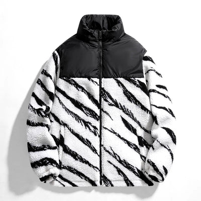 Men's Winter Sherpa Lined Zip Jacket with Animal Print and High Neck Collar