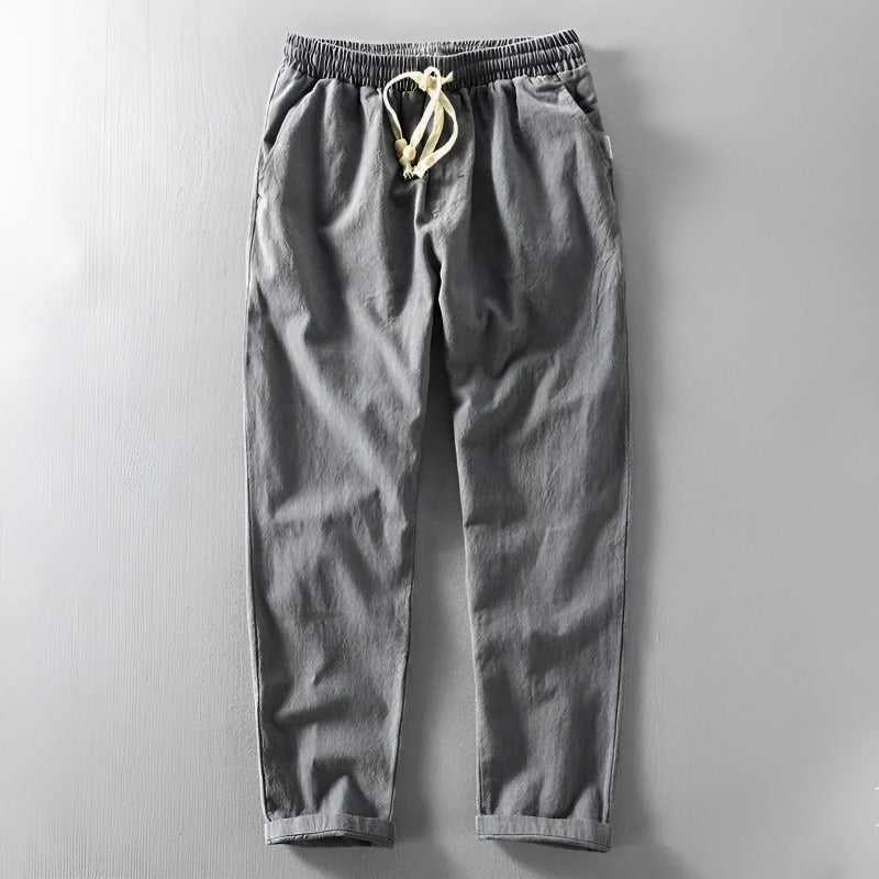 Men Linen-Cotton Drawstring Waist Pants
