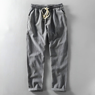 Men Linen-Cotton Drawstring Waist Pants
