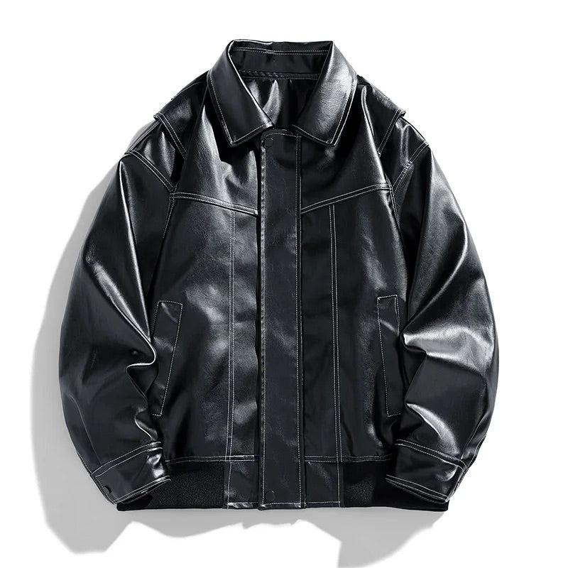 Men's Full-Grain Leather Sport Jacket with Italian Accents