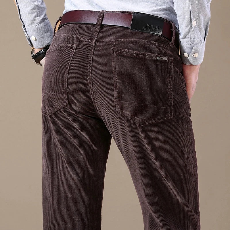 Men Corduroy Trousers with 4-Way Stretch and Wide-Wale Texture