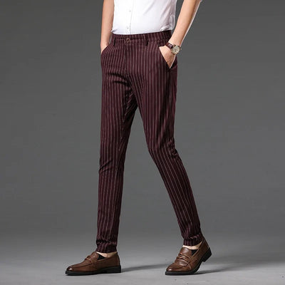 Men Slim-Fit Striped Dress Pants with 4-Way Stretch