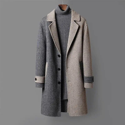 Men's Winter Trench Coat in Italian Wool with Notch Lapels and Obsidian Buttons